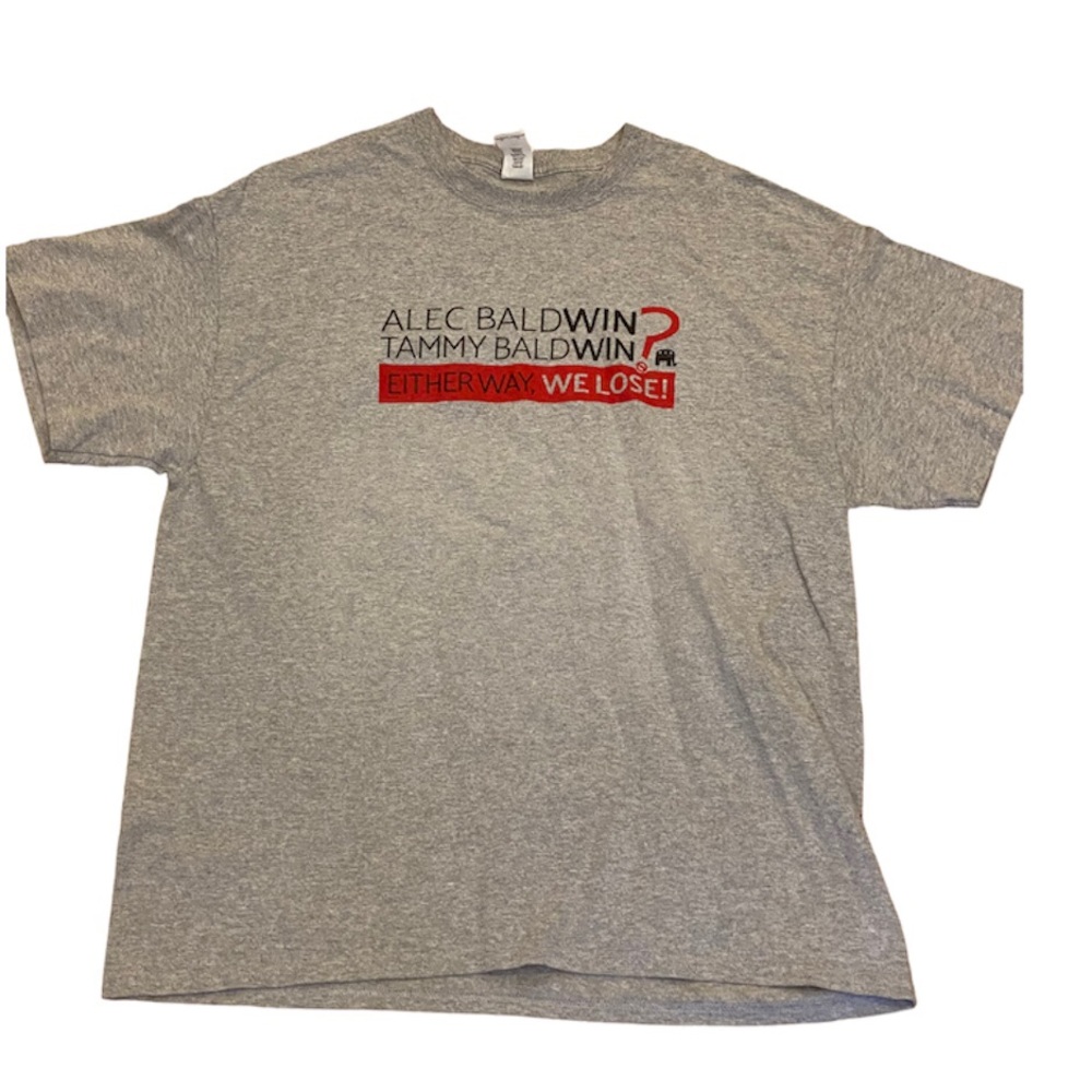 RARE Alec Baldwin Tammy Baldwin Election Tshirt Gray Republican XL Politics